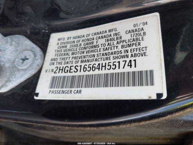 2004 HONDA CIVIC 2HGES16564H551741 Photo 8