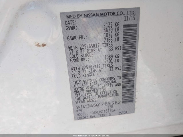 5N1AT2MV5GC765562 Nissan Rogue