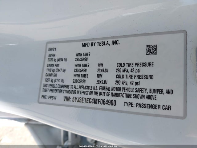 2021 TESLA MODEL 3 5YJ3E1EC4MF064900 Photo 8
