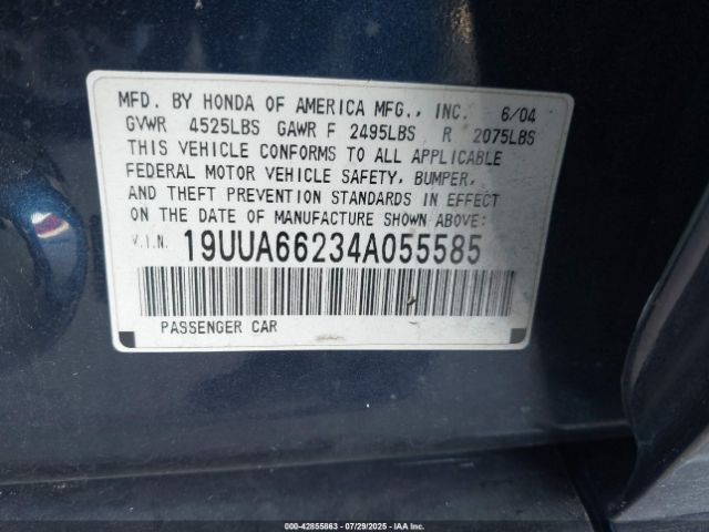 2004 ACURA TL 19UUA66234A055585 Photo 8