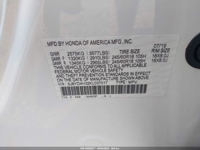 2019 ACURA MDX 5J8YD4H32KL037017 Photo 8