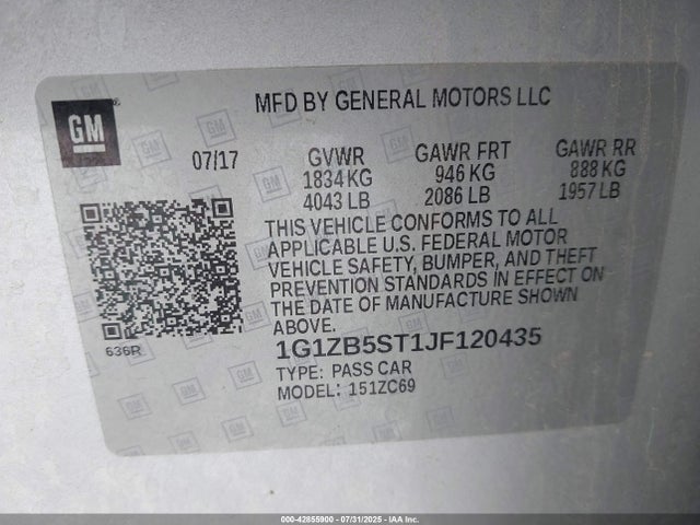 1G1ZB5ST1JF120435 Chevrolet lfv - direct injection, variable valve timing, gen 1