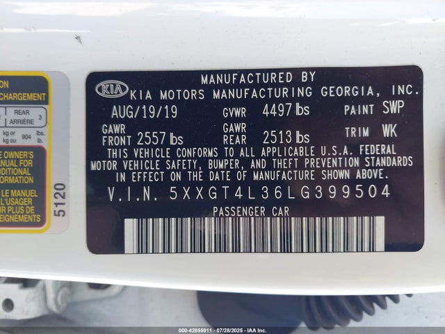 5XXGT4L36LG399504 KIA gdi
