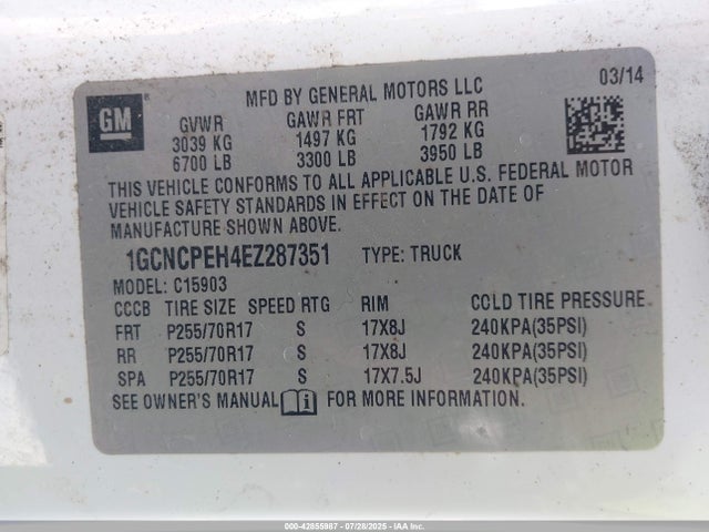 1GCNCPEH4EZ287351 Chevrolet lv3 - vvt, aluminum, e85 max
