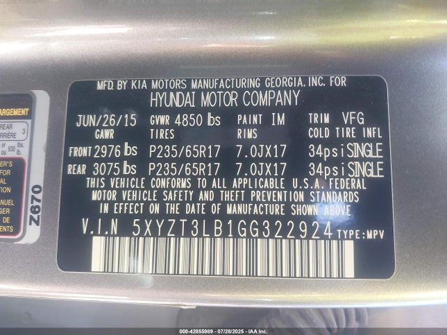 5XYZT3LB1GG322924 Hyundai gdi theta ii