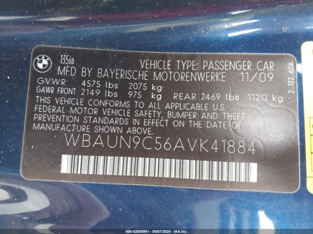 2010 BMW 135I WBAUN9C56AVK41884 Photo 8