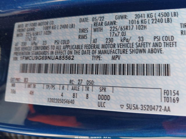 1FMCU9G69NUA85562 Ford dragon di tc
