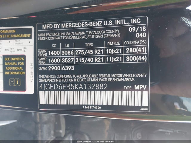 Mercedes-Benz m276 2019 4JGED6EB5KA132882 Image 9