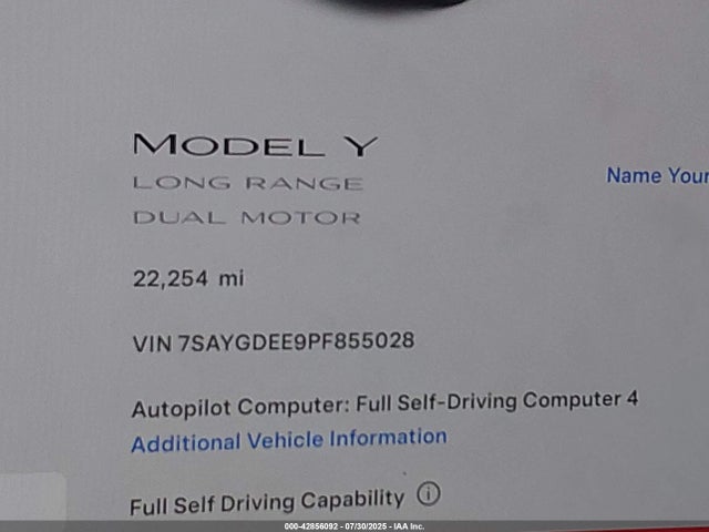7SAYGDEE9PF855028 Tesla Model Y