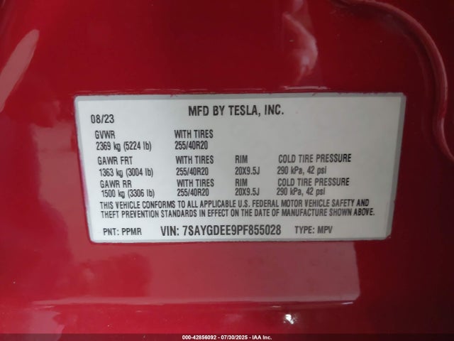 7SAYGDEE9PF855028 Tesla Model Y