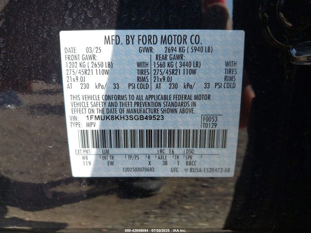 1FMUK8KH3SGB49523 Ford tivct