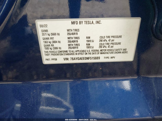 2022 TESLA MODEL Y 7SAYGAEE0NF515889 Photo 8