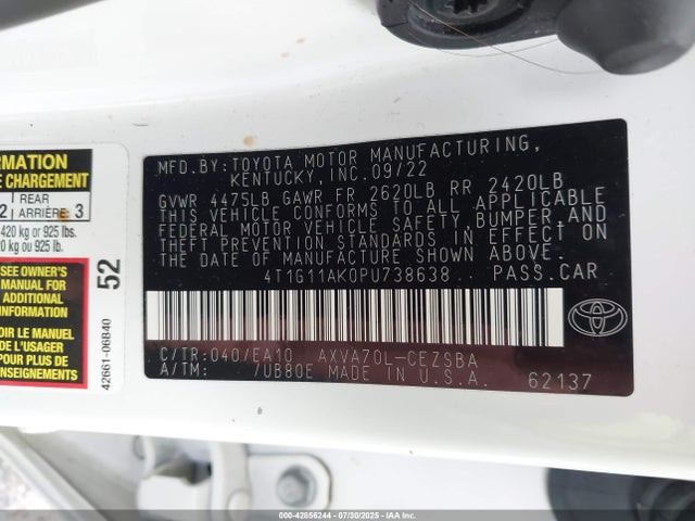 4T1G11AK0PU738638 Toyota a25a-fks