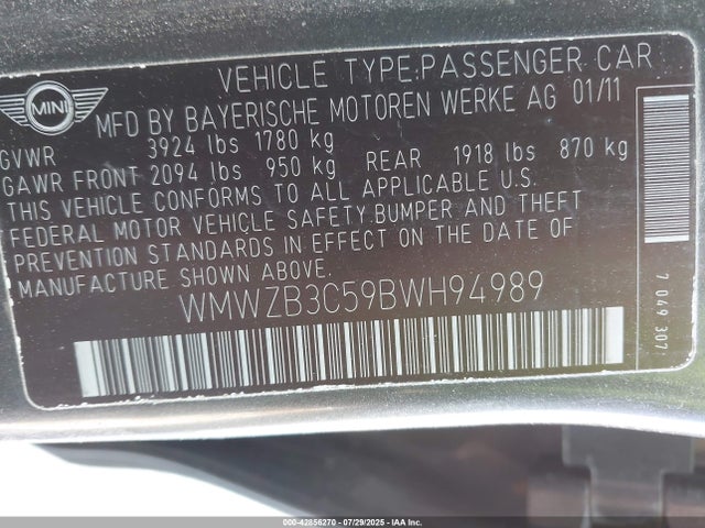 2011 MINI COOPER COUNTRYMAN WMWZB3C59BWH94989 Photo 8