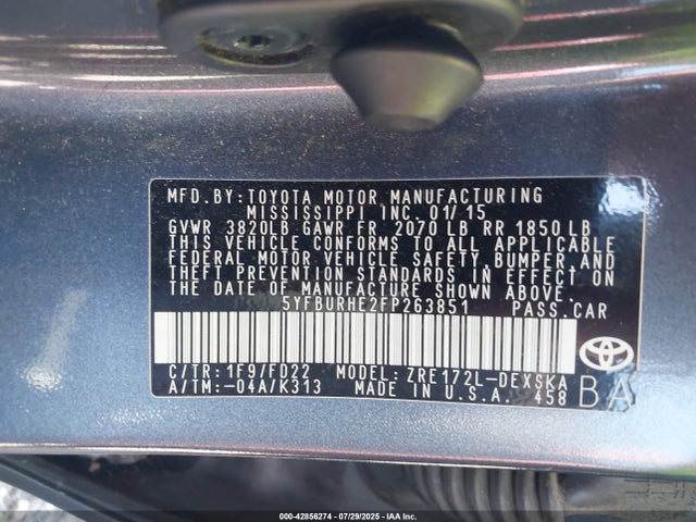 Toyota 2zr-fe 2015 5YFBURHE2FP263851 Image 9