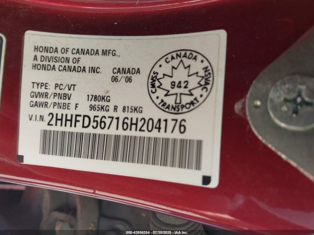 2006 ACURA CSX 2HHFD56716H204176 Photo 8