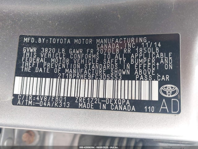 Toyota 2zr-fae 2015 2T1BPRHE9FC305553 Image 9