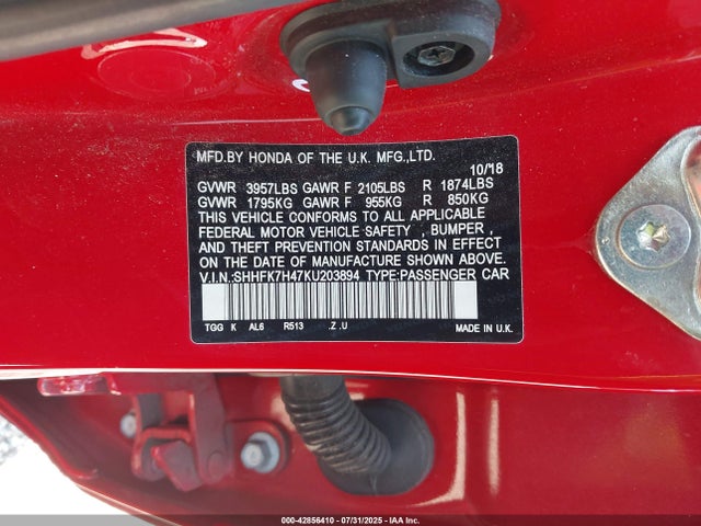 SHHFK7H47KU203894 Honda l15ba