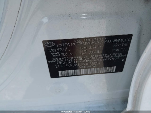 5NPD84LF9JH228231 Hyundai mpi nu