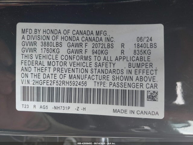 Honda k20c2 2024 2HGFE2F52RH592456 Image 9