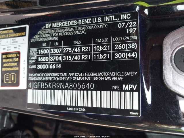 Mercedes-Benz m256 2022 4JGFB5KB9NA805640 Image 9