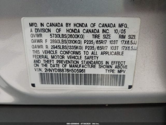 2006 ACURA MDX 2HNYD18876H505961 Photo 8