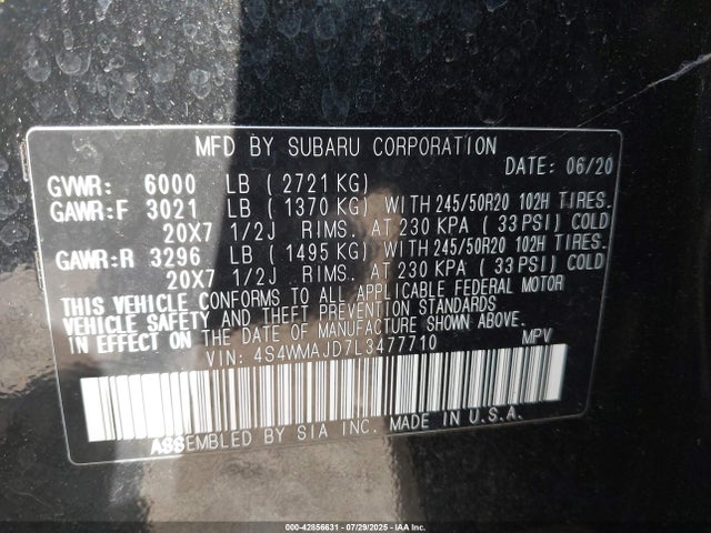 4S4WMAJD7L3477710 Subaru 2020