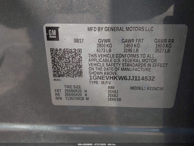1GNEVHKW6JJ114532 Chevrolet lfy - spark ignited direct injection, atss, gen 1