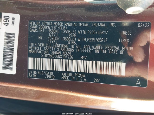 5TDYRKEC6NS107226 Toyota a25a-fxs, 5nm