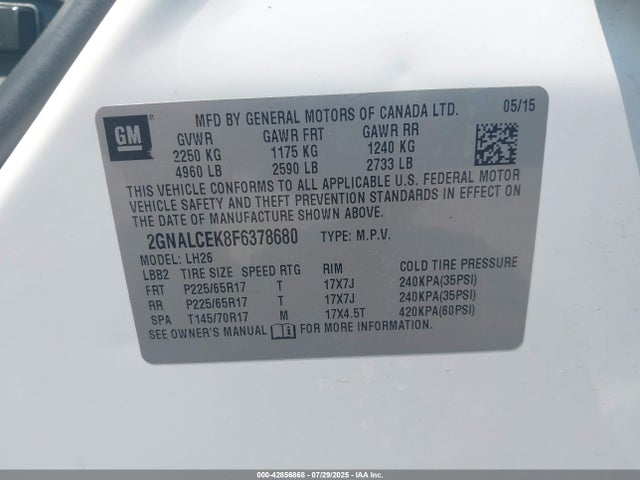 2GNALCEK8F6378680 Chevrolet lea - flex fuel (gas/alc), aluminum, ho,