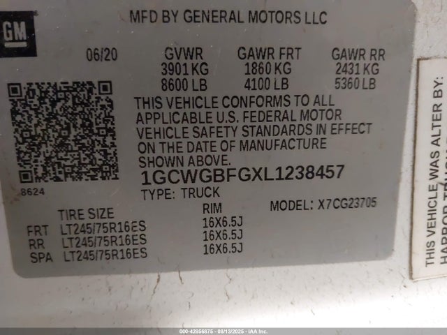 1GCWGBFGXL1238457 Chevrolet l96 - engine flexible fuel, iron
