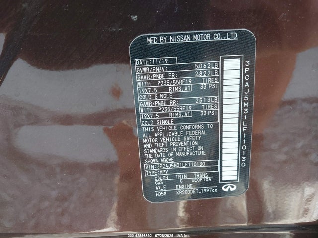 Infiniti QX50 2020 3PCAJ5M31LF110130 Image 9