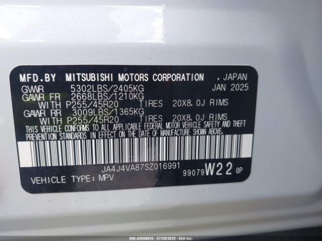 2025 MITSUBISHI OUTLANDER JA4J4VA87SZ016991 Photo 8
