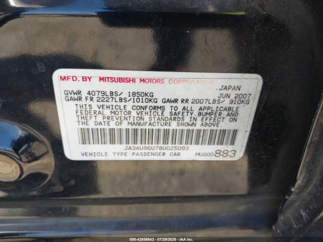 2008 MITSUBISHI LANCER JA3AU86U78U025093 Photo 8