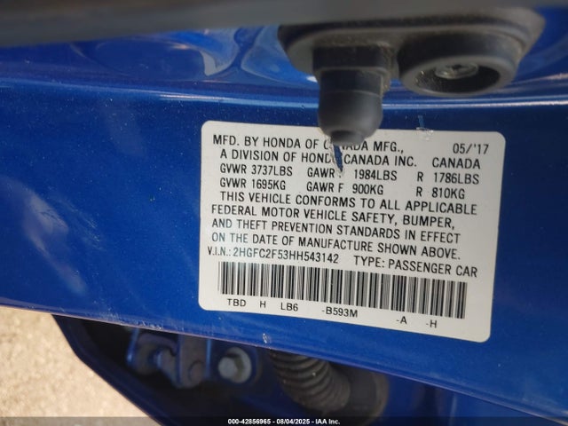 Honda k20c2 2017 2HGFC2F53HH543142 Image 9