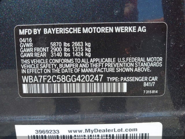 BMW 750i 2016 WBA7F2C58GG420247 Image 9