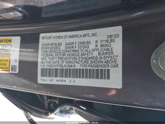 1HGCV1F36LA129415 Honda l15be