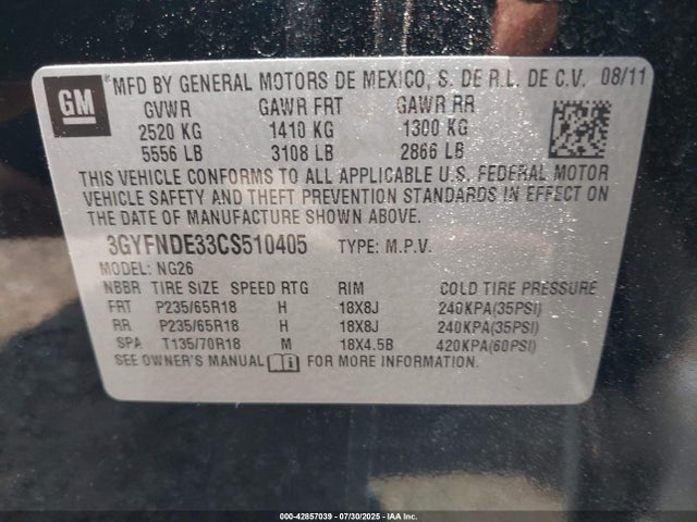 2012 CADILLAC SRX 3GYFNDE33CS510405 Photo 8