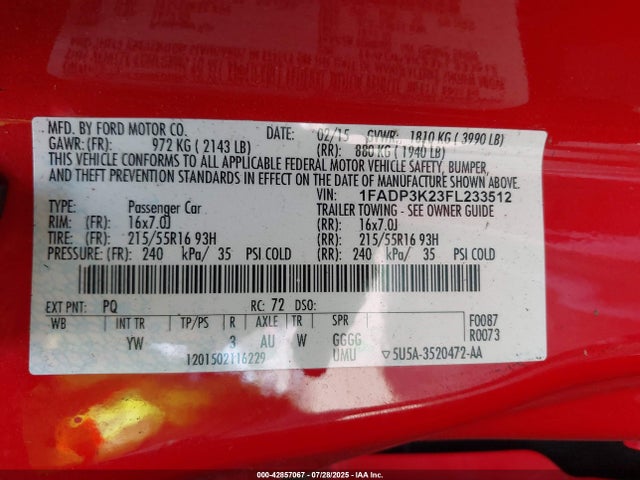 1FADP3K23FL233512 Ford Focus