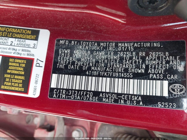 4T1BF1FK7FU914555 Toyota 2ar-fe
