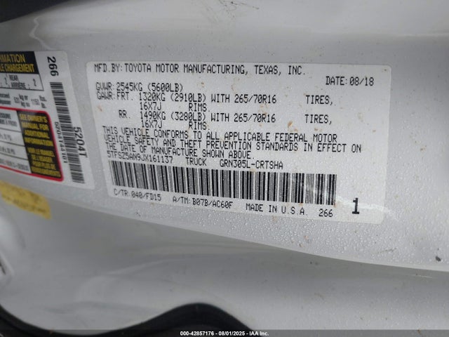 5TFSZ5AN9JX161137 Toyota 2gr-fks