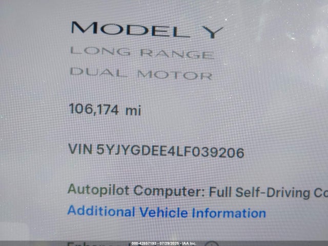 5YJYGDEE4LF039206 Tesla Model Y