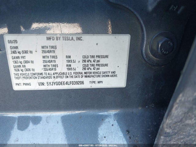 2020 TESLA MODEL Y 5YJYGDEE4LF039206 Photo 8