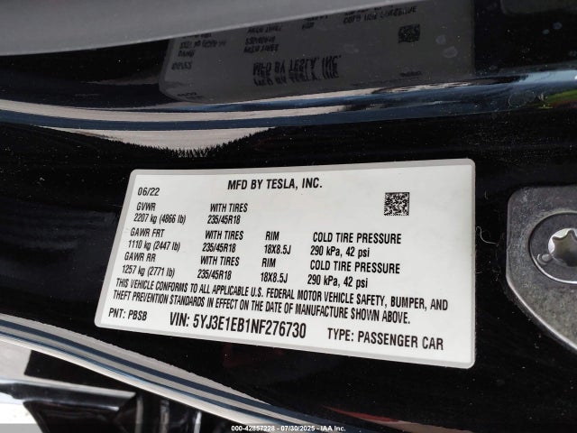 2022 TESLA MODEL 3 5YJ3E1EB1NF276730 Photo 8