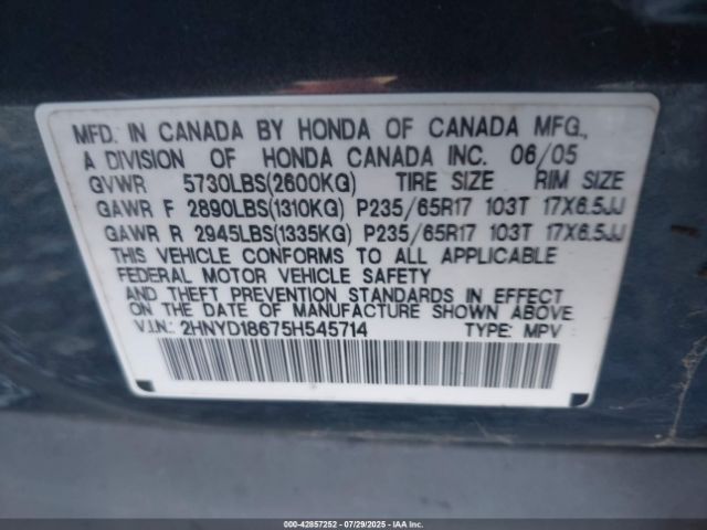 2005 ACURA MDX 2HNYD18675H545714 Photo 8