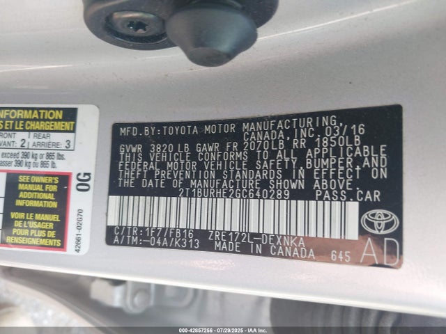 Toyota 2zr-fe 2016 2T1BURHE2GC640289 Image 9