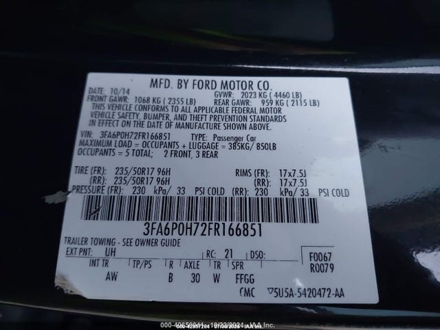 Ford 2015 2015 3FA6P0H72FR166851 Image 9