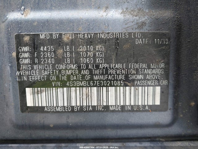 Subaru 2.5na u5 2014 4S3BMBL67E3021085 Image 9