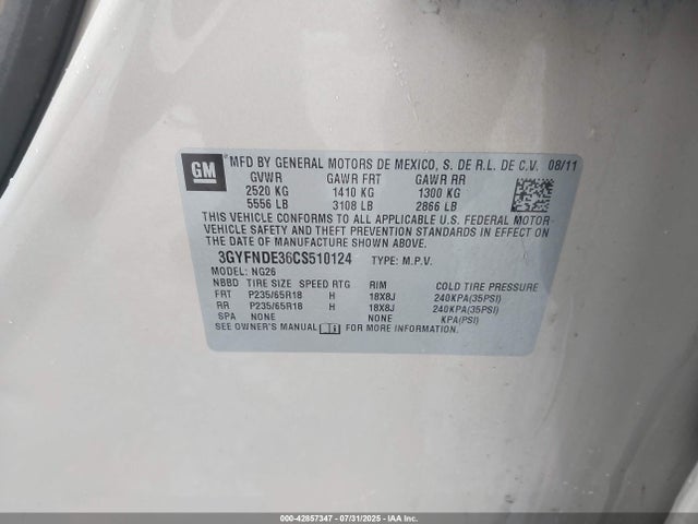 2012 CADILLAC SRX 3GYFNDE36CS510124 Photo 8