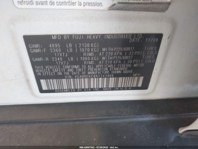 2010 SUBARU OUTBACK 4S4BREKC8A2343966 Photo 8